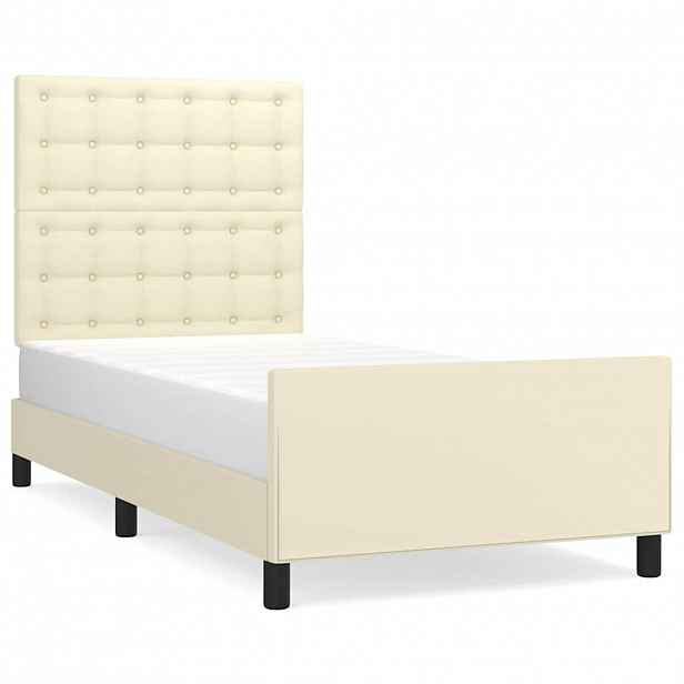vidaXL Rám postele s čelem krémový 90x190 cm umělá kůže