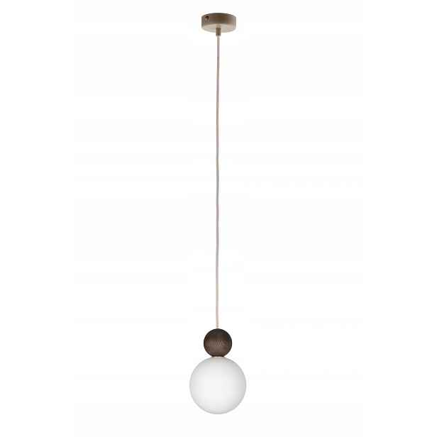 Závěsná lampa Rona japandi 1xG9 12W skleněná dřevěná koule Sigma Lighting