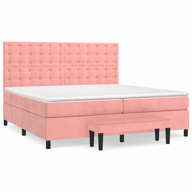 vidaXL Box spring postel s matrací růžová 200x200 cm samet