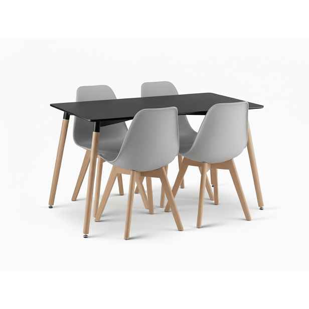 Jídelní set 1 + 4, černý stůl ADRIA 120x80 cm + šedá židle KITO