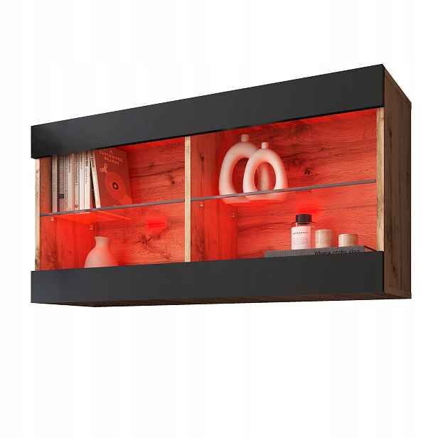 komodee Tivoli Závěsná vitrína Horizontal Dub Wotan-Černá Rgb Led
