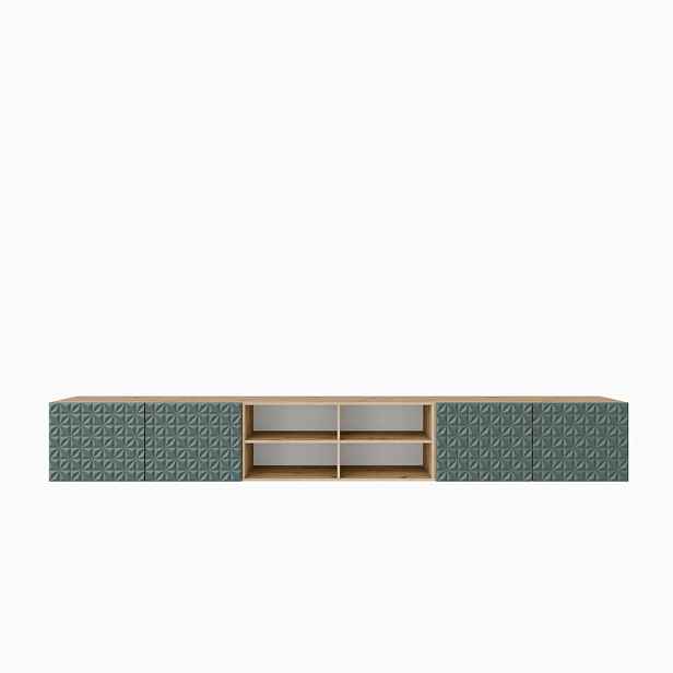 MASSENO ZÁVĚSNÝ TV STOLEK ROVA, 300/41/40 cm, dub Artisan /, zelený