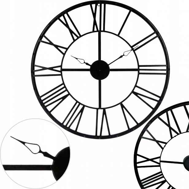 Nástěnné Hodiny Závěsné 70 CM Retro Minimalistické Kovové Černé Tiché Matné
