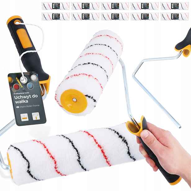10 x Zásoba Válečku 25 cm Malířský váleček Lakovacích Barev Vložka Rukojeť H0