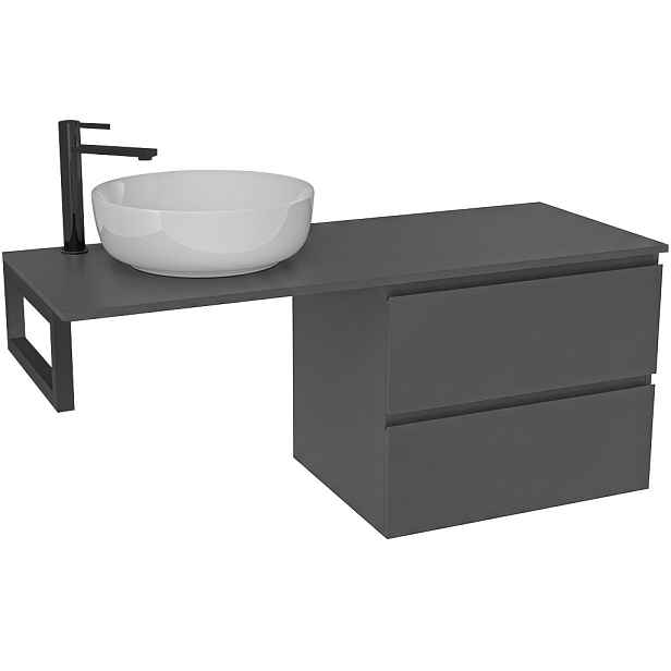 Koupelnová skříňka Carole - antracitová + deska pod umyvadlo Navira Slim - 18 mm + konzole černá - 120x49,8x46 cm