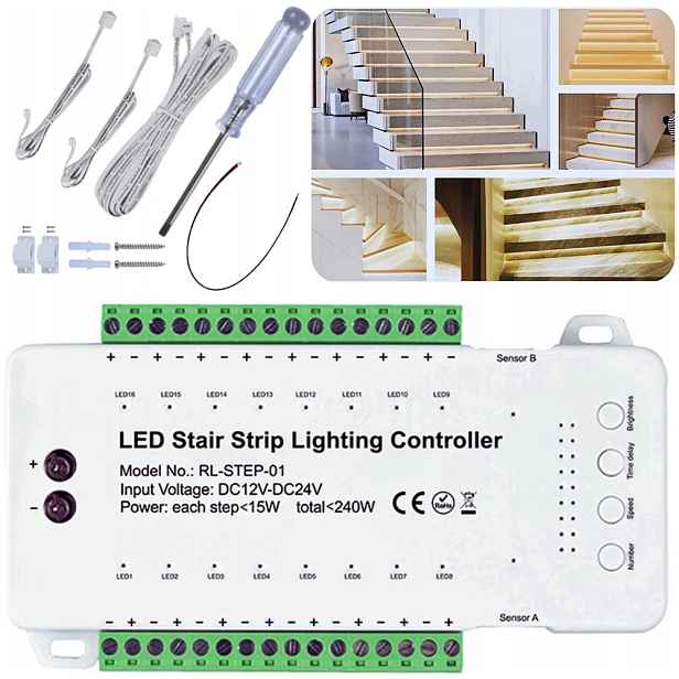 Led schodišťová lampa s pohybovým senzorem, 16stupňový světelný pás