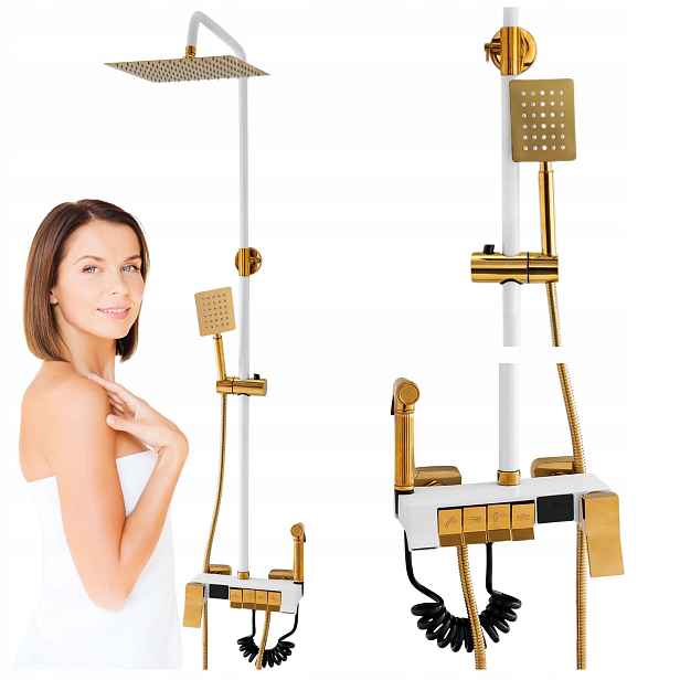 Sprchový Set Na Omítku Clara 1195WG Bílý/zlatý