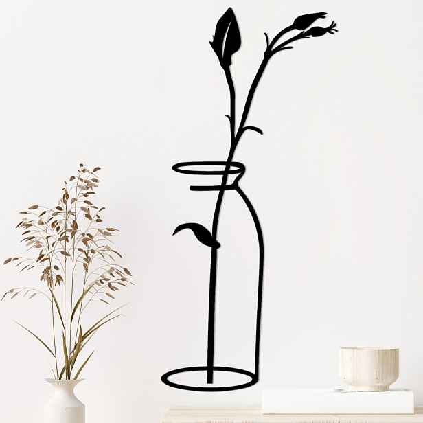 Wallity Nástěnná kovová dekorace Flower In The Vase černá