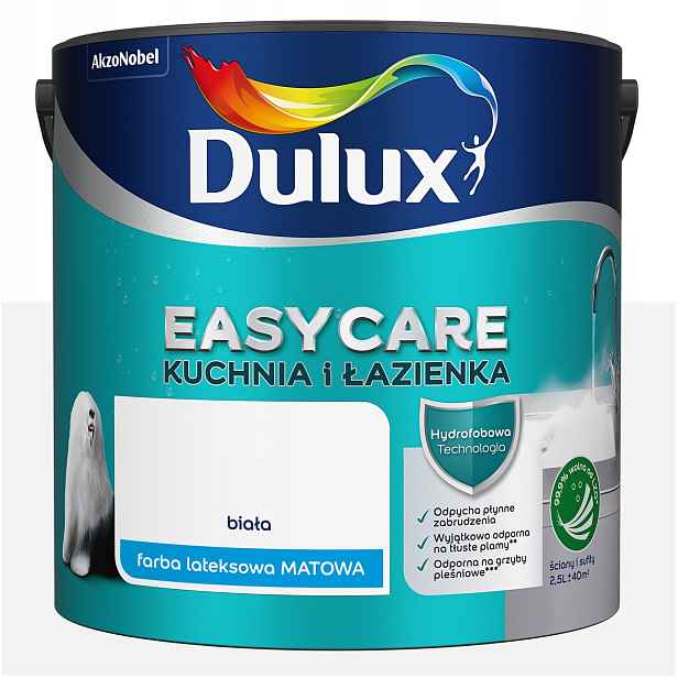 Barva na stěny stropů Dulux EasyCare Kuchyně a koupelna Bílá Matná 2,5L