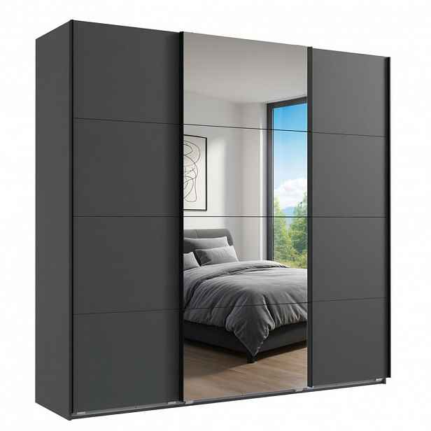 luma-home SKŘÍŇ S POSUVNÝMI DVEŘMI, 3dveřová, šířka 225 cm, výška 236 cm, hloubka 64 cm, extra vysoká, v barvě grafit, s jedním zrcadlovým křídlem / 2