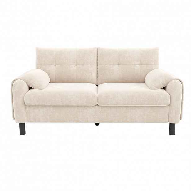 OKWISH POHOVKA 158/80/88,5 cm béžová z chenille s bočními kapsami a polstrovanými područkami