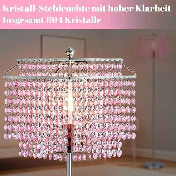 Stojací Lampa Křišťálová Stříbrná Moderní S Led Vypínačem, ocelová
