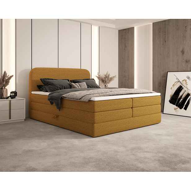 Boxspringová postel 160x200 VADLORA - žlutá + topper ZDARMA