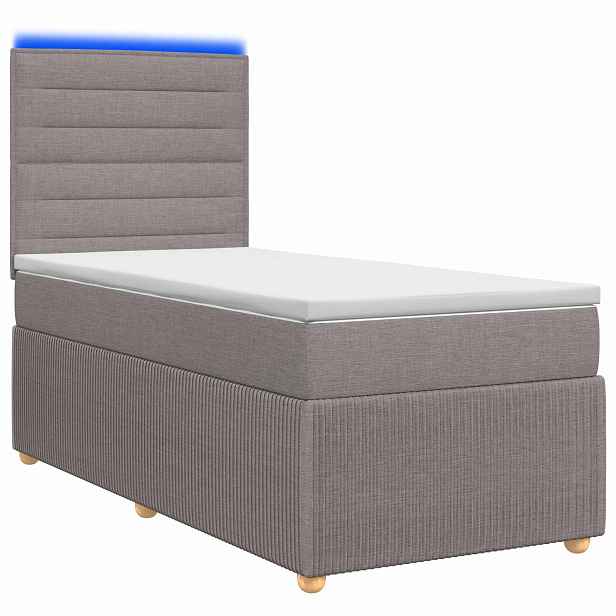 vidaXL LED rošt s matrací s LED pásky s čelo Taupe 90 x 190 cm Textil