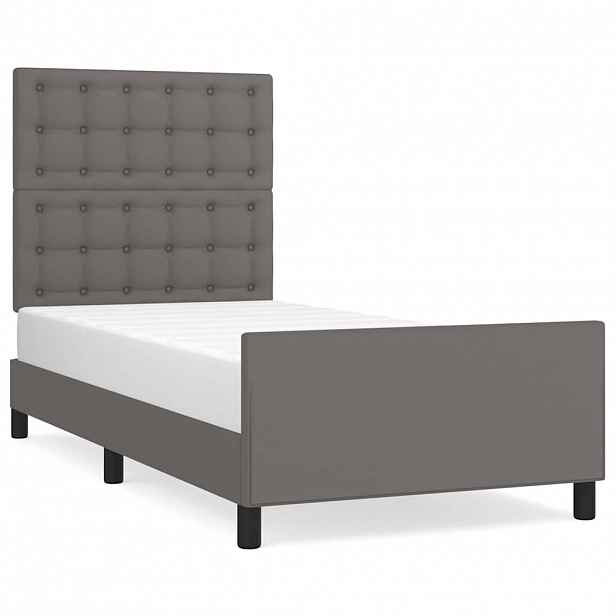vidaXL Rám postele s čelem šedý 90x200 cm umělá kůže