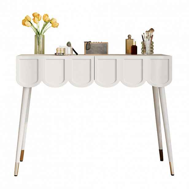 OKWISH TOALETNÍ stolek 100/40/76 cm bílý z MDF a dřevotřísky se 2 zásuvkami a kovovými nohami