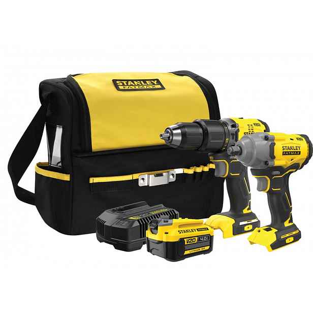 Stanley - 18V AKU sada příklepové vrtačky a rázového utahováku, 1x aku 4,0 Ah Li-Ion, nabíječka SFMCK217M1S-QW
