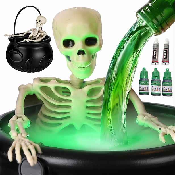 Halloweenský kotlík, mlha, kostlivec, potiony, 25 cm