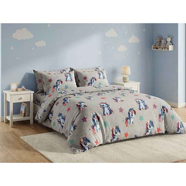 Mikroplyšové povlečení CUTE UNICORN šedé Rozměr povlečení: 70 x 80 cm | 140 x 200 cm