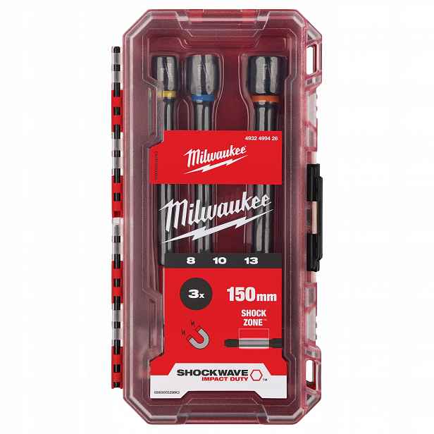 Sada rázových nástavců 150 mm Milwaukee magnetických 3 ks, dlouhý úder