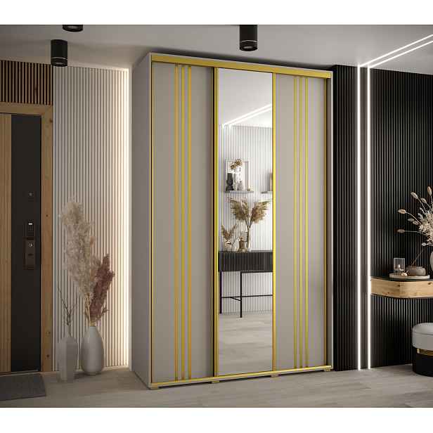 Šatní skříň Dakota 7 - hloubka 60 cm Rozměry: 160 cm, Pásky / úchyty: Zlatý, Barva korpusu + barva dveří: Kašmír
