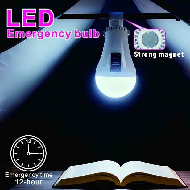 TEMU Magnetická přenosná nouzová dobíjecí žárovka s dvojitou baterií a vyměnitelnými bateriemi, nabíjení , průchozí nabíjení USB, displej napájení,