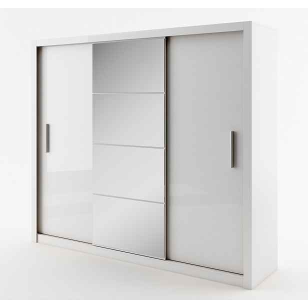 Šatní skříň IDEA 250 cm bílá se zrcadlem