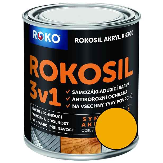 Barva samozákladující Rokosil akryl 3v1 RK 300 6200 žlutá světlá, 0,6 l