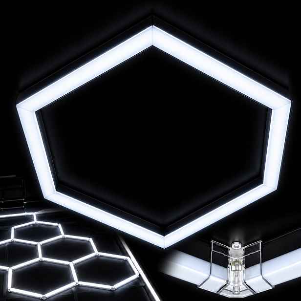 Černý stropní svítidlo Hexagon 1 ks Led 42W 6500K 92x79 Cm garáž detailing