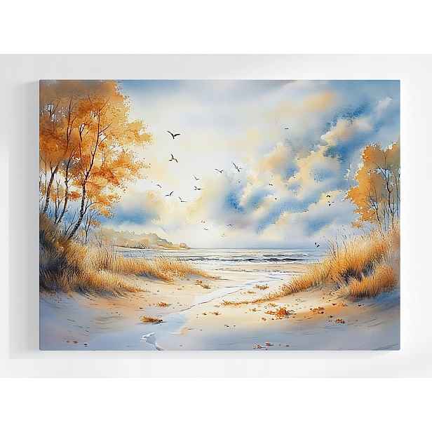 Plakát Krajina Moře Pláž Vlny Duny Mewy Podzim 100x75