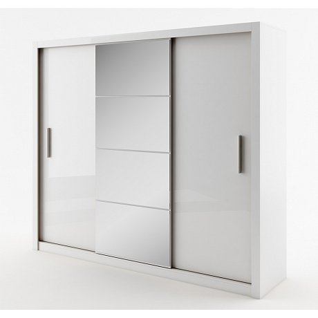 Šatní skříň IDEA 250 cm bílá se zrcadlem