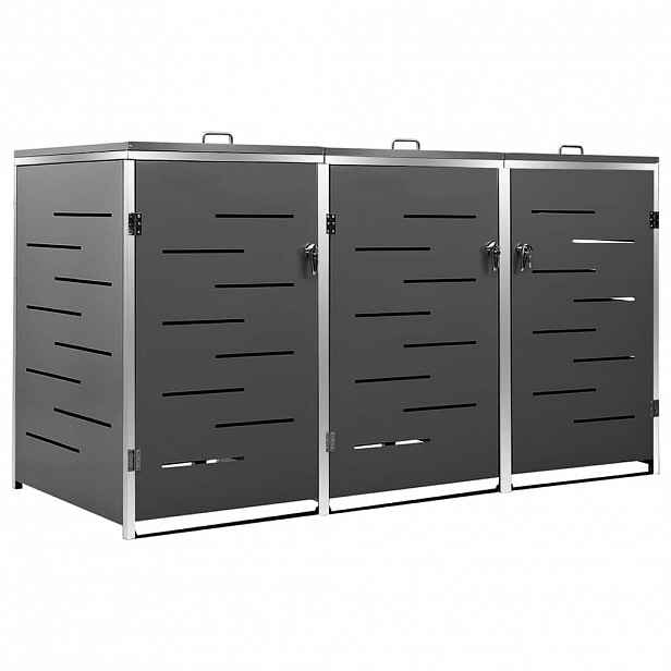 vidaXL Přístřešek na tři popelnice 207 x 77,5 x 115 cm nerezová ocel