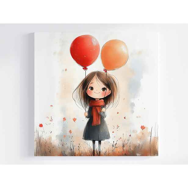 Obraz Na Plátně Plátěný Portét Dítě Dívka Balónky Podzim 50x50
