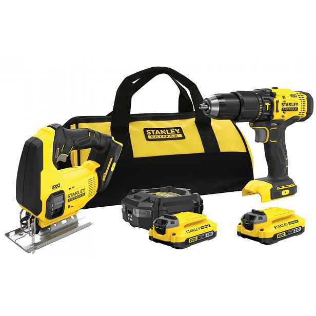Stanley - 18V AKU sada příklepové vrtačky a přímočaré pily, 2x aku 2,0 Ah Li-Ion, nabíječka SFMCK212D2S-QW