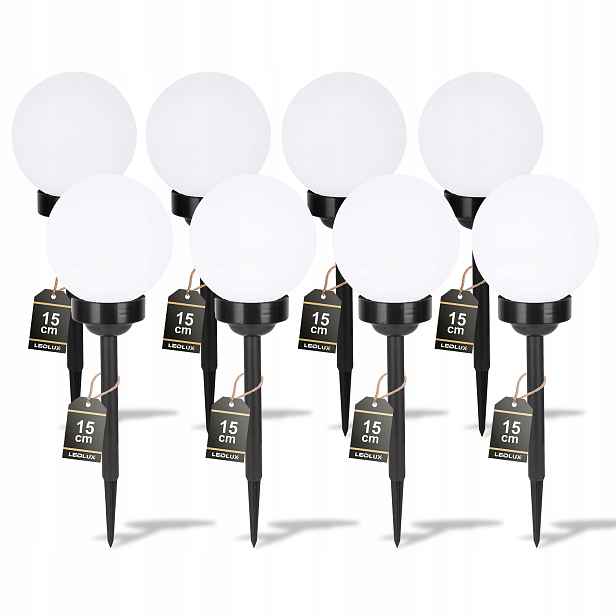 8 x solární zahradní lampa Led Bílá Koule Zapichovací 15 cm