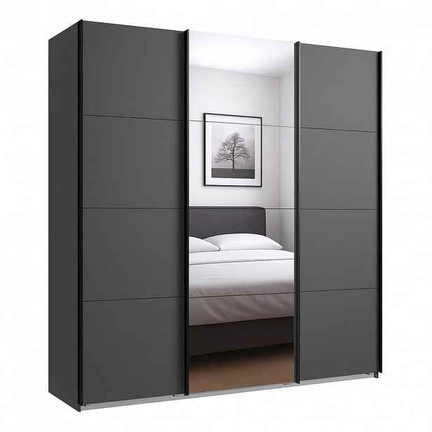 luma-home SKŘÍŇ S POSUVNÝMI DVEŘMI, 3dveřová, šířka 180 cm, výška 208 cm, hloubka 64 cm, v grafitové barvě, s jedněmi zrcadlovými dveřmi / 22512