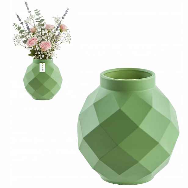 Geometrická keramická váza 3D Zelená Ø11 H 22 cm intenzivní barva