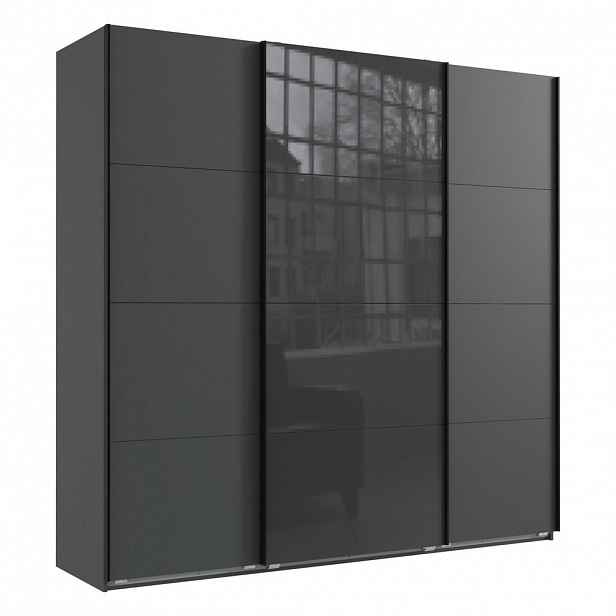 luma-home SKŘÍŇ S POSUVNÝMI DVEŘMI, 3dveřová, 225 × 236 × 64 cm (Š×V×H), extra vysoká, v barvě grafit, s jedněmi prosklenými dveřmi v šedé barvě / 225