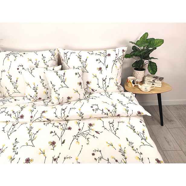 Povlečení bavlna Premium bylinky květiny na krémovém povlaku 140x200
