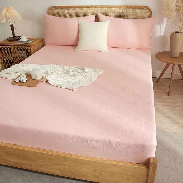 Prostěradlo Mušelínové 90x200 s gumou Bavlna 100% růžové 30 cm
