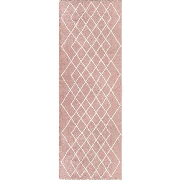Růžově krémový hrubý koberec typu shaggy, koberec běhoun, vzor boho 80x200 cm