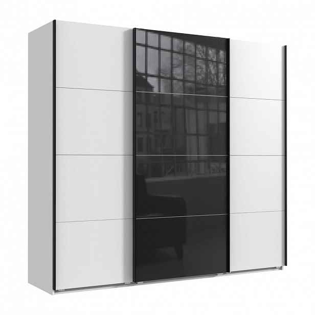 luma-home SKŘÍŇ S POSUVNÝMI DVEŘMI, 3dveřová, šířka 225 cm, výška 208 cm, hloubka 64 cm, bílá, s jedněmi skleněnými dveřmi v černé barvě / 22522