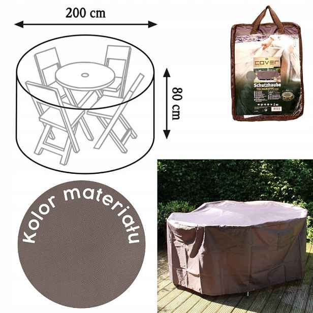 Obal na zahradní stůl kulatý Ø 200 x 80 cm šedohnědý taupe