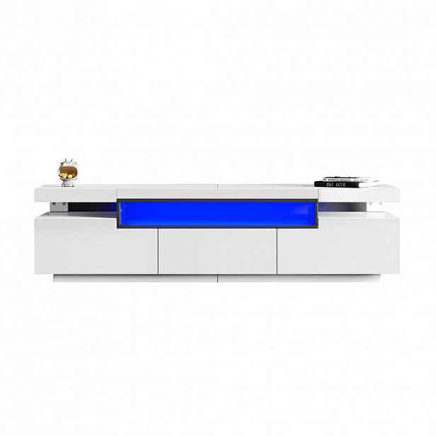 OKWISH TV stolek 160/39/42 cm bílý z dřevotřísky s LED osvětlením a 3 zásuvkami