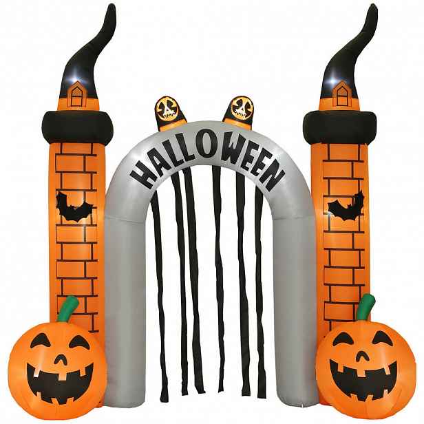 Outsunny NAFUKOVACÍ halloweenský oblouk 3 m s LED duchy a dýněmi, ventilátor pro zahradu a trávník