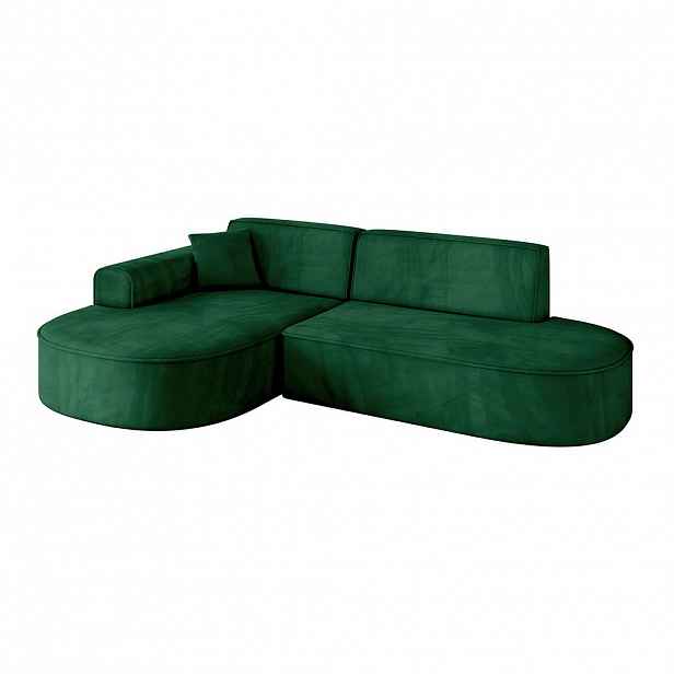 ALTDECOR ROHOVÁ SEDACÍ SOUPRAVA s otomanem vlevo MARI-L1 – 243 x 171 x 79 cm, tmavě zelený velur