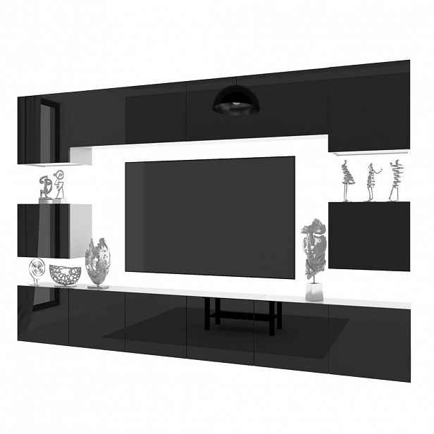B BELINI GROUP OBÝVACÍ STĚNA Milano 3, Černá lesklá, 300 cm, Bezúchytková