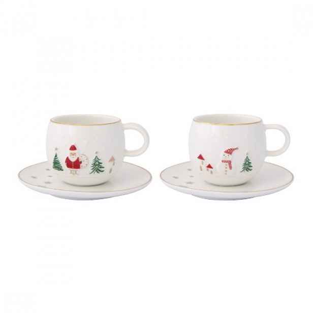 Sada 2 šálků s podšálky, porcelán, 120 ml, "Let it Snow" - Easy Life