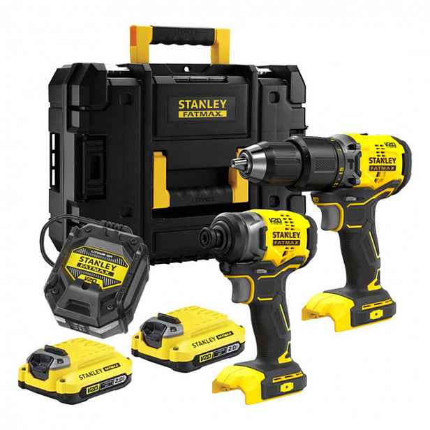 Stanley - 18V AKU sada příklepové vrtačky a rázového utahováku, 2x aku 2,0 Ah Li-Ion, nabíječka SFMCK461D2T-QW