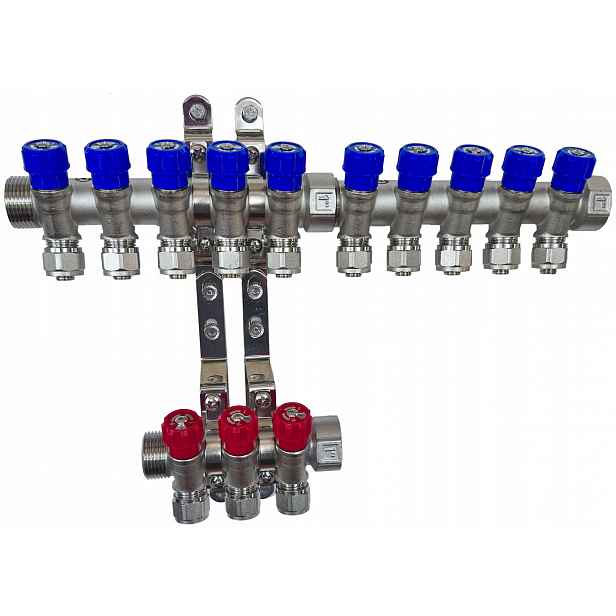 X-home Rozdělovač Pex 1" x 16 mm 10 Okruhů Studené Vody 3 Okruhy Teplé